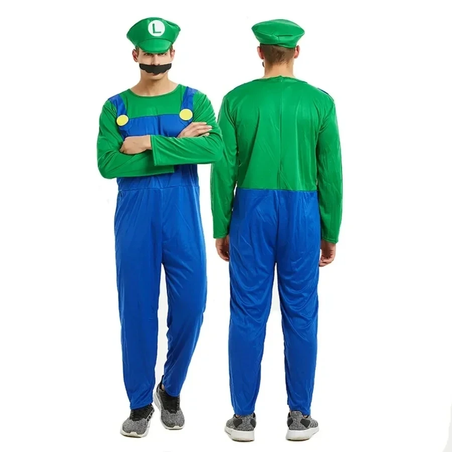 Kostium dla dzieci i dorosłych Super Mari Bros Cosplay dzieci Anime Romper chłopiec dziewczynka impreza z okazji Halloween długi rękaw kapelusz derby kostium