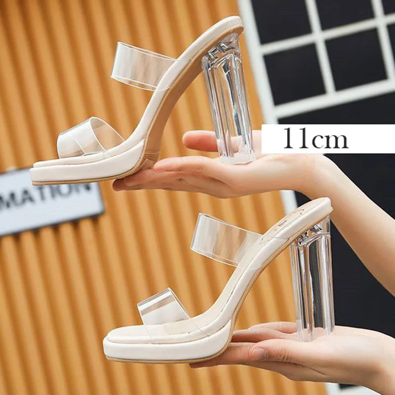 Ladies Perspex Slippers Shoes Heel Clear Sandals Transparent Women Pumps Sandals PVC Jelly Slippers Open Toe High Heels