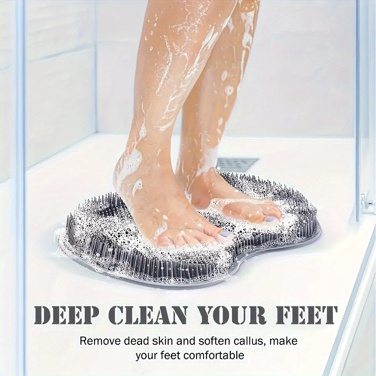 2/1 Individual Hands-Free Shower Foot and Back Bath Mat with Anti-Slip Suction Cup Wall-Mounted Silicone Bathroom Foot Mat Exfoliating Light Beige Foot Brush