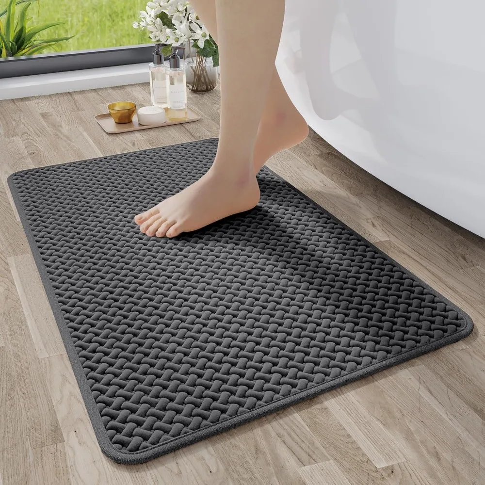 

Super Absorbent Quick Dry Bath Mat, Foam Weave Texture Rubber Backing Ultra Thin Bathroom Mats Fit Under, Bath Mats