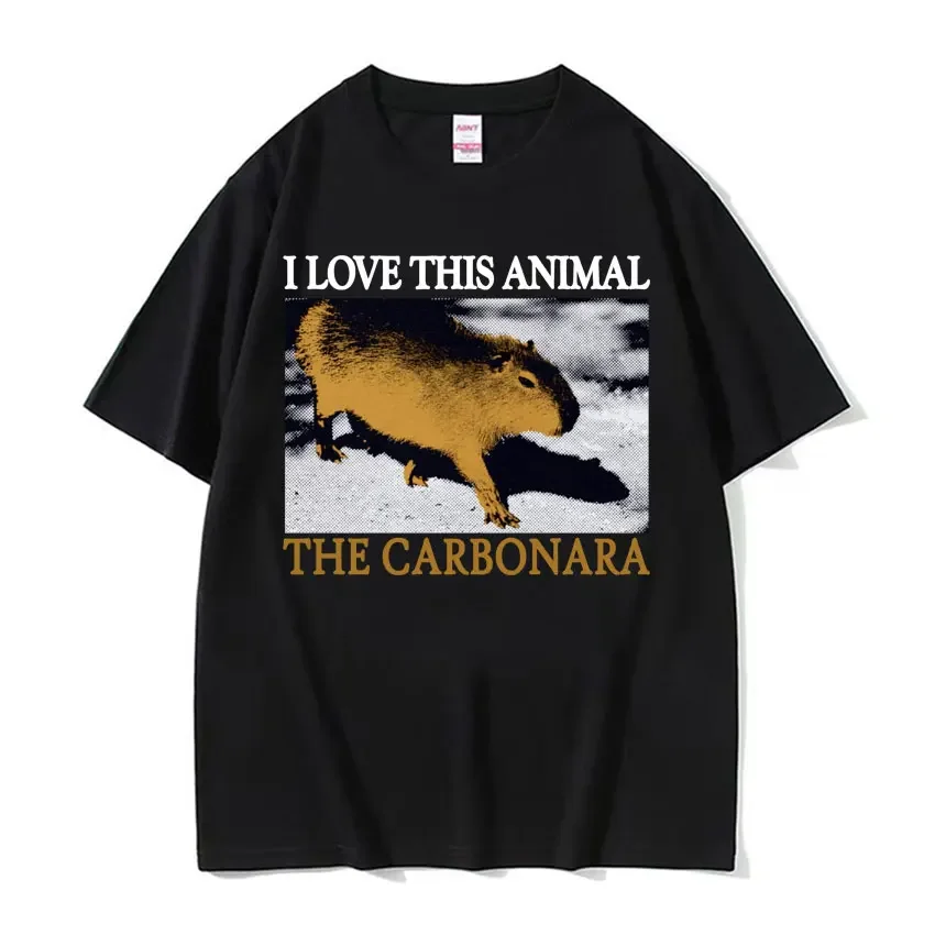 I LOVE THIS ANIMAL The Carbonara Capybara Funny Japanese Vintage Graphic T-shirt Men Women 100% Cotton Short Sleeve T Shirt Tops