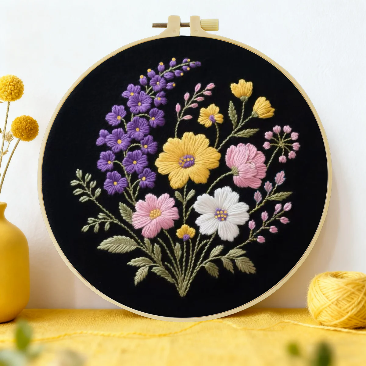 1 Stück 20X20CM/15X15CM 7,87/6,3 Zoll Stickerei-Starter-Kit DIY-Kit Heimdekoration, Schöne Blumen, Stickerei-Kit – Detail 1