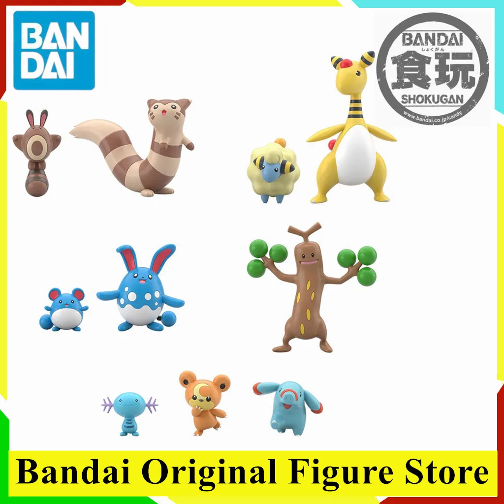 Original Pokemon SCALE WORLD Wooper Teddiursa Phanpy Azumarill Johto region Anime Figure Toys Kwaii Q Ver. PVC Model Collection