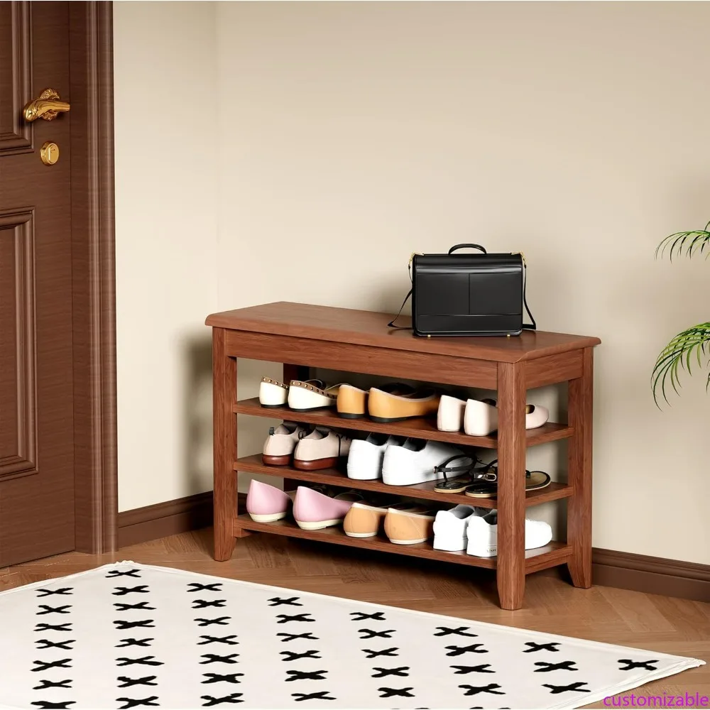 

Скамья для хранения обуви из массива каучукового дерева в стиле фермерского дома со скрытым отделением