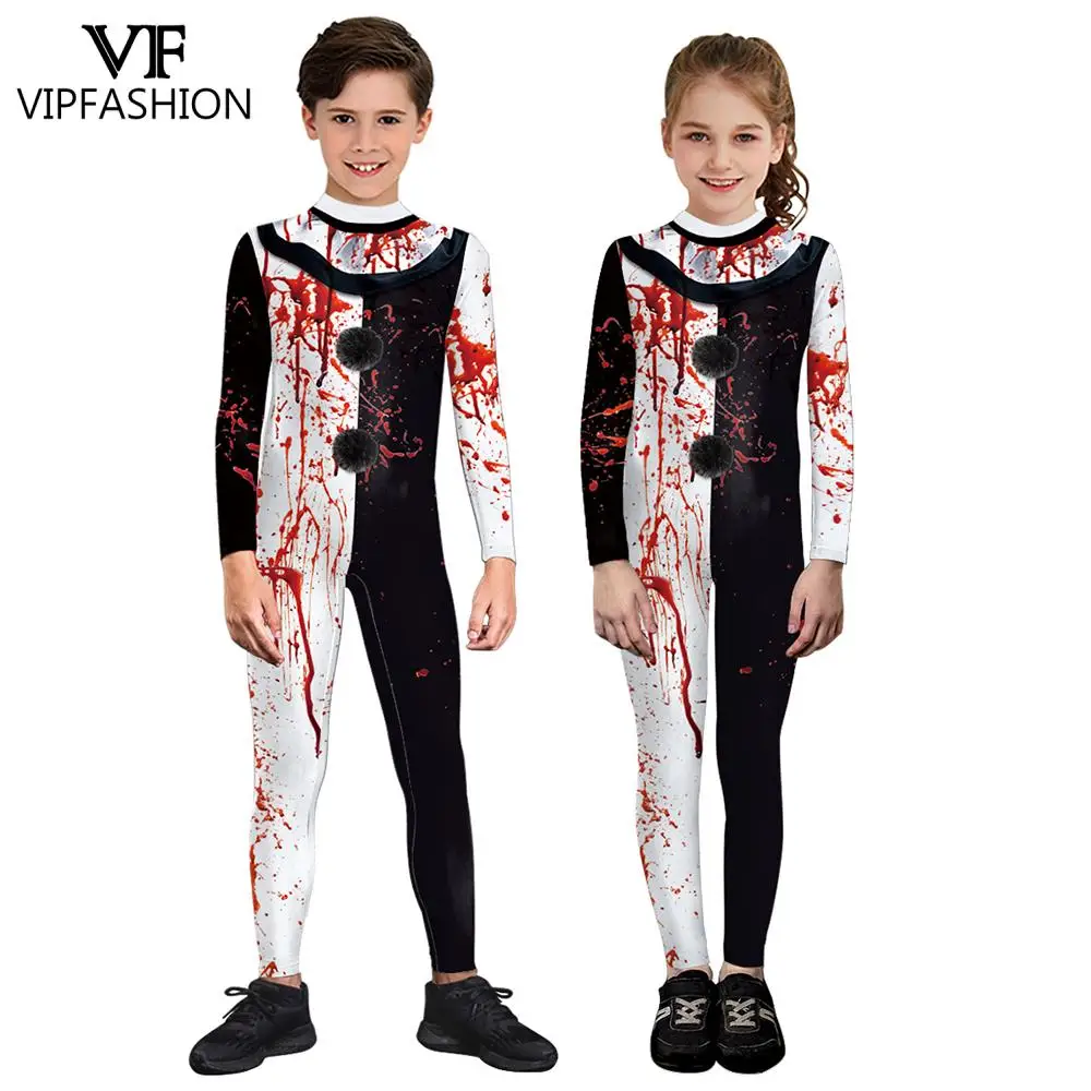 

VIP FASHION Scary Clown Costume for Boys Girls Bloody Halloween Cosplay Bodysuits Fancy Carnival Catsuit Festival Party Clothes