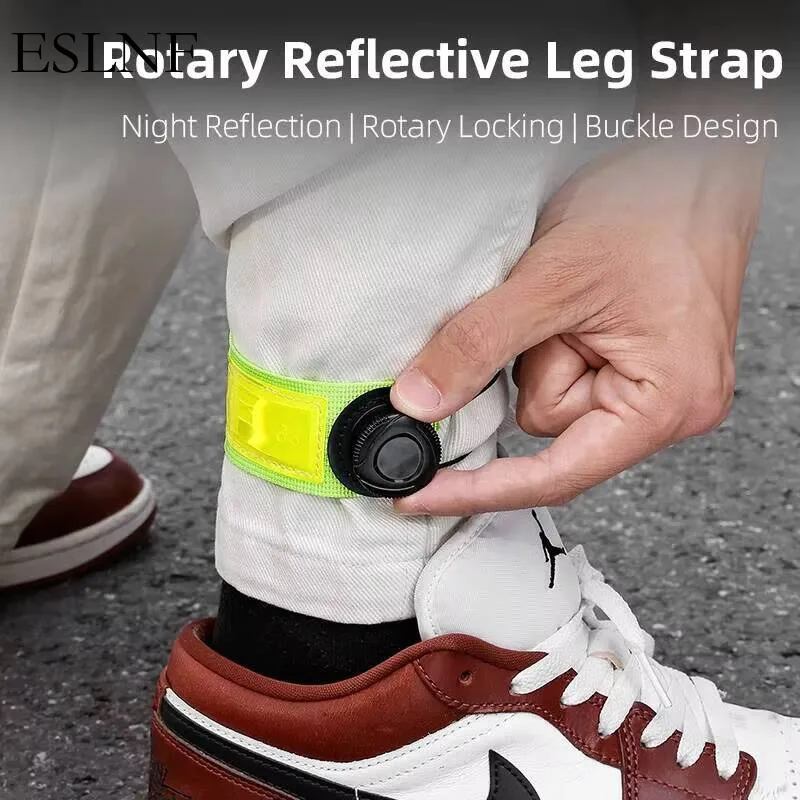 ESLNF Adjustable Reflective Cycling Ankle Strap Rotary Buckle High Visibility Night Riding Safety Band For Road MTB Bike