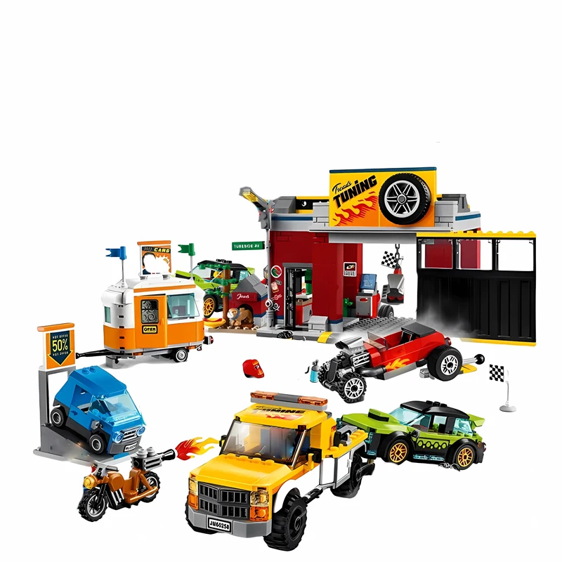 2024 City Series Auto Repair Center Creative Car Building Blocks Model Decoration Toys Children\'s Puzzle Assembly For Kids Gifts