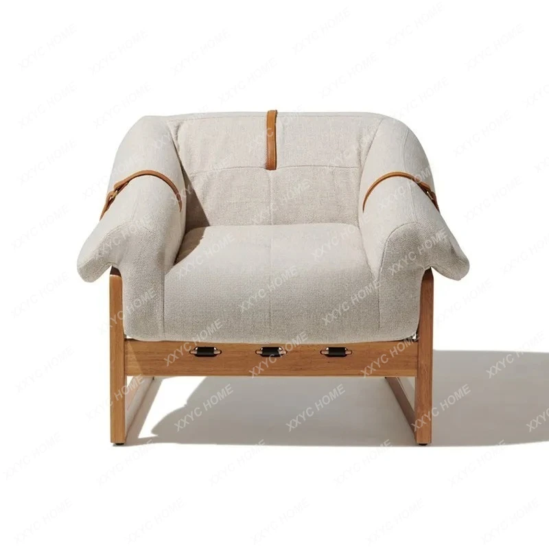 

AANew Chinese Solid Wood Fabric Living Room Balcony Leisure Retro B & B Apartment Sofa Single Chair