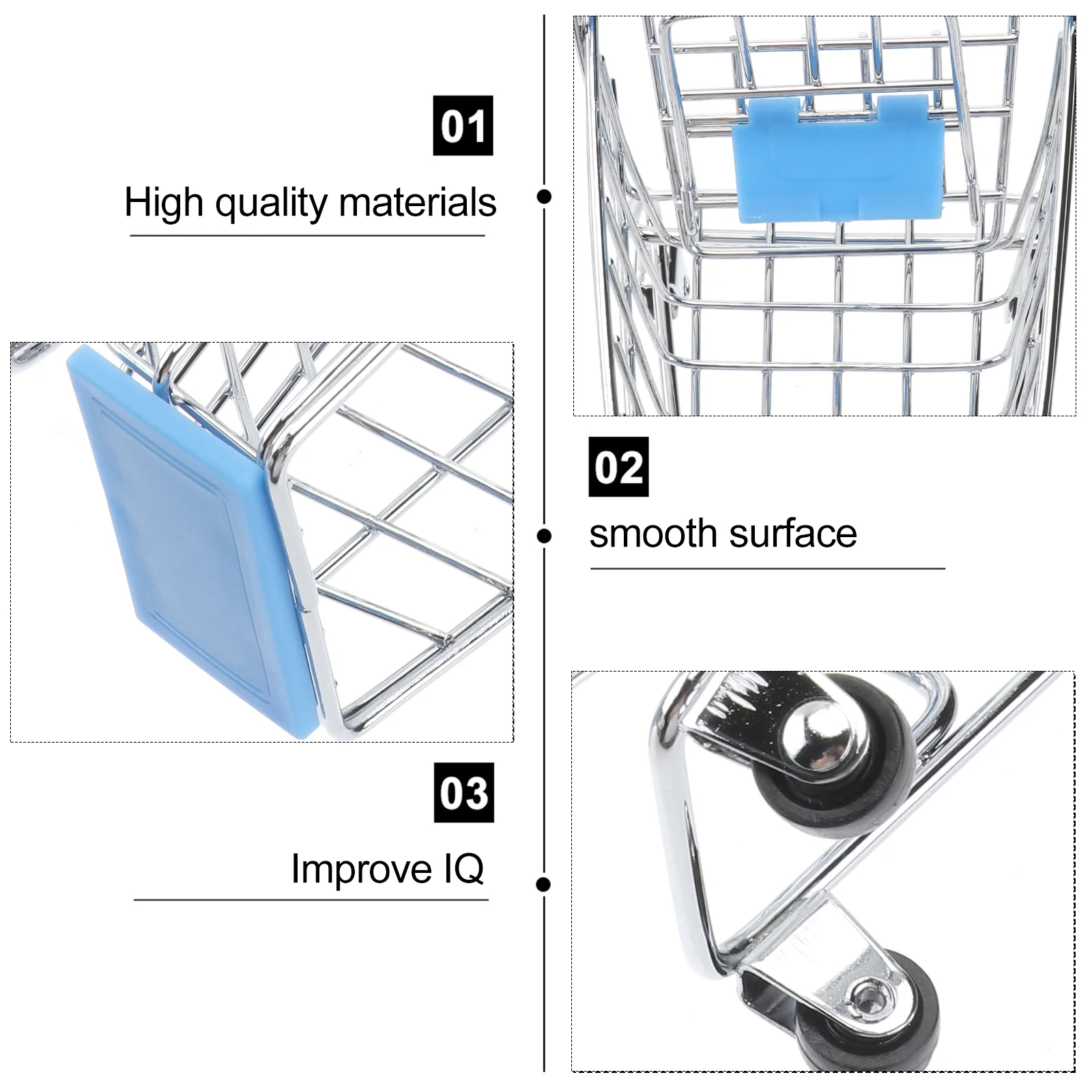 Мини-миниатюрная корзина для покупок, металлическая ручная тележка для супермаркета, игрушка для домашних животных (небесно-голубой), мини-корзина для покупок, игрушка для покупок