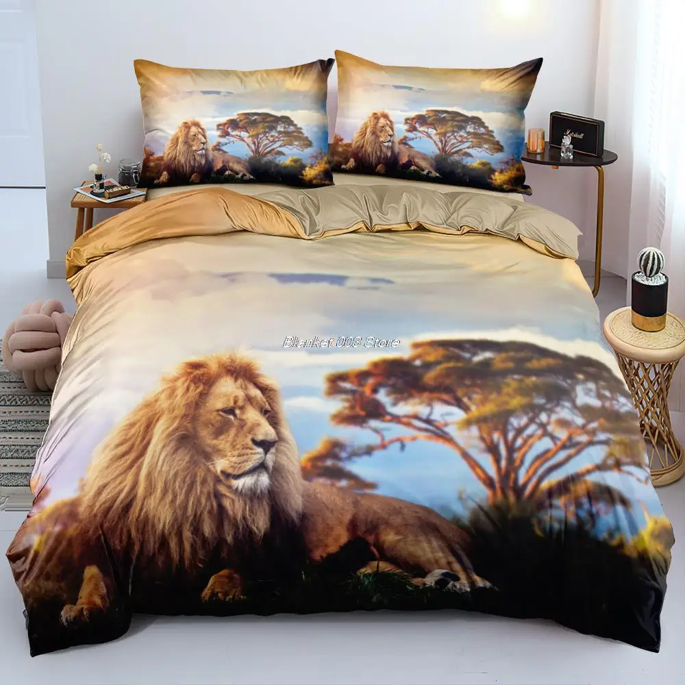 3D Lion Quilt Cover Sets Black Linens Bed Pillow Shams King Queen Super King Twin Double Full Size 180*200cm Animal Home Textile