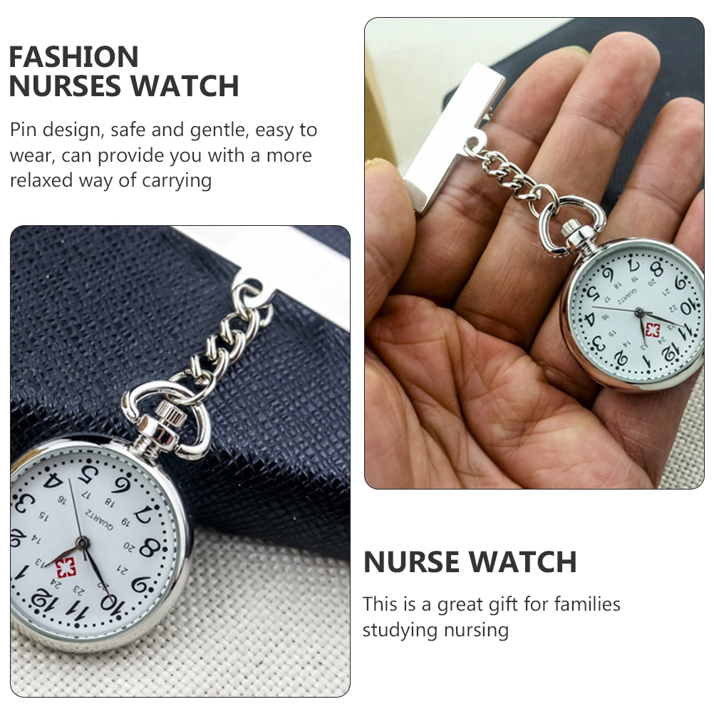 

Silver Pocket Watch for Women Nurses Key Dial Clip Watches Nurse Fob Timepiece Alloy Glass Practical Easy Wear Studying Nursing