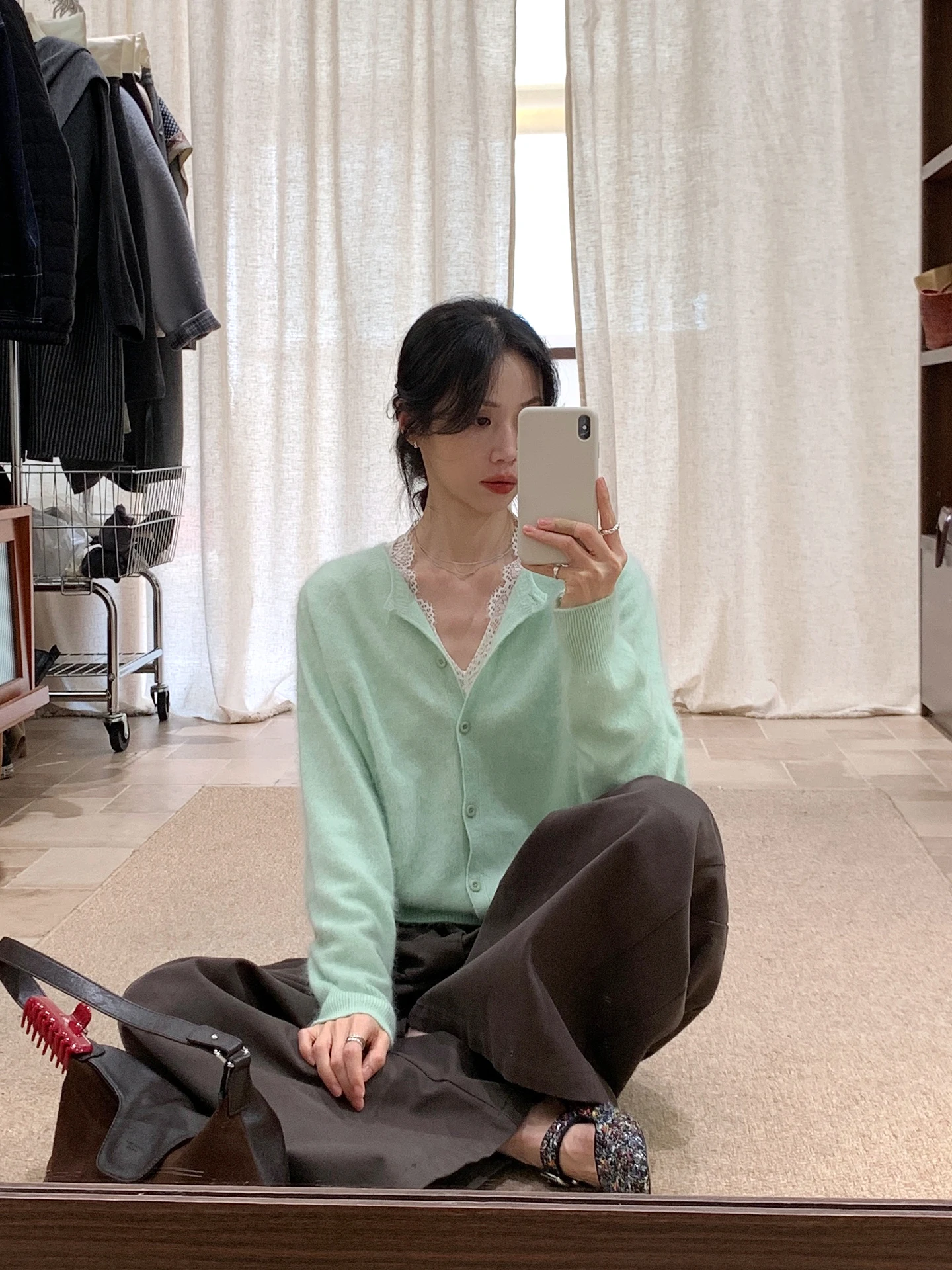 

Мягкий мятный шерстяной вязаный свитер-кардиган женский с V-образным вырезом на пуговицах, длинный, свободного кроя, осенний, новинка