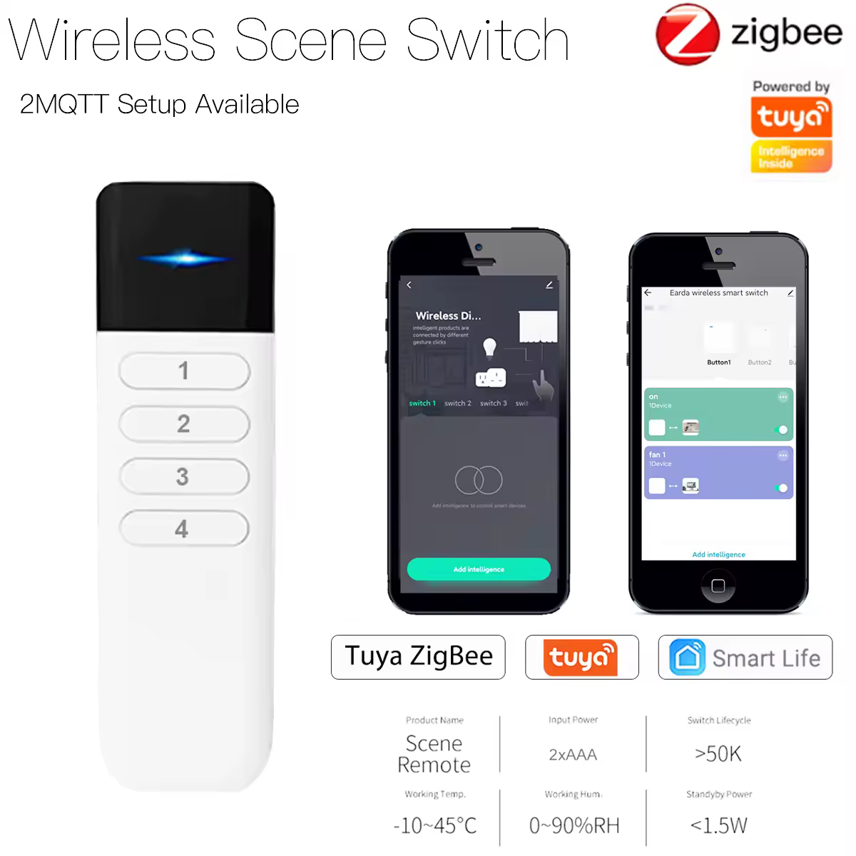שלט אלחוטי נייד Tuya ZigBee Mini Handheld 4 Gang 12 Scenes Automation Switch Smart Life APP עבור Assistant 2MQTT