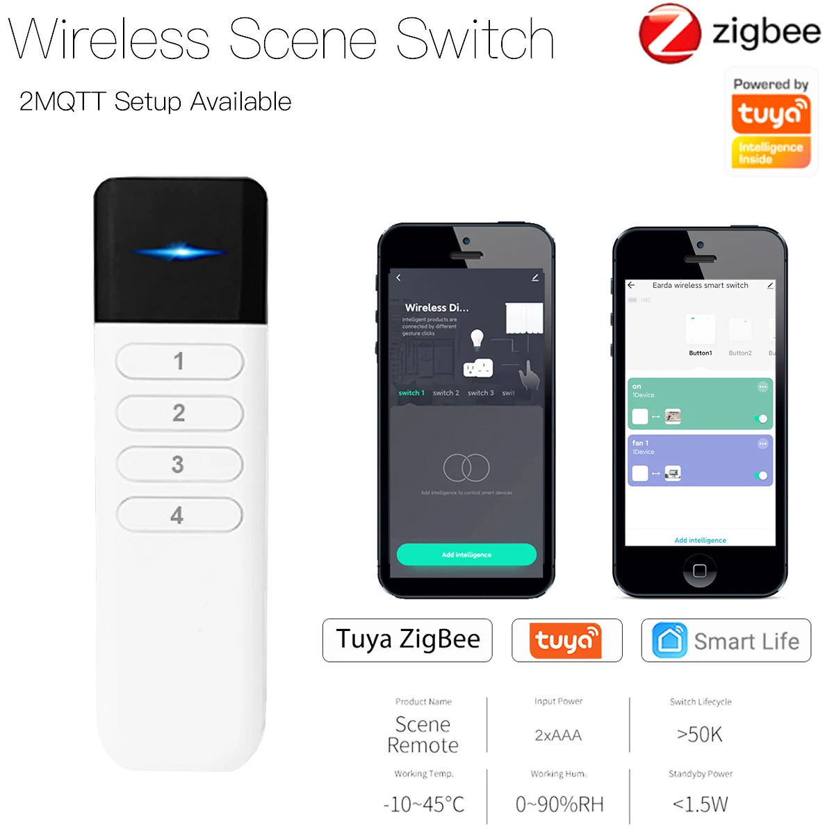 Tuya ZigBee Wireless Portable Remote Control Mini Handheld 4 Gang 12 Scenes Automation Switch Smart Life APP for Assistant 2MQTT