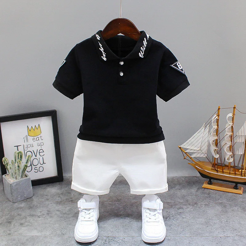 Baby Boy Summer Clothes Sets Korean Fashion Turn-down Collar T-shirts Tops and Shorts Two Piece Infant Outfits Kids Tracksuits