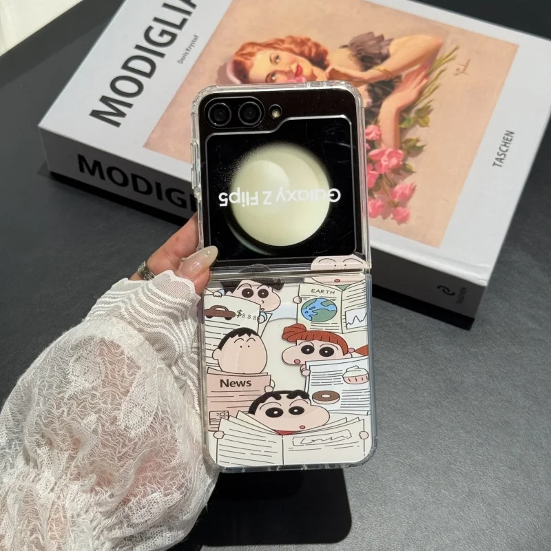 

Cute study Crayon Shin-chan Folding Magsafe Wireless Charge Phone Case For Samsung Z Flip 3 4 5 6 7 Nohara Shiro Magnetic Cover﻿