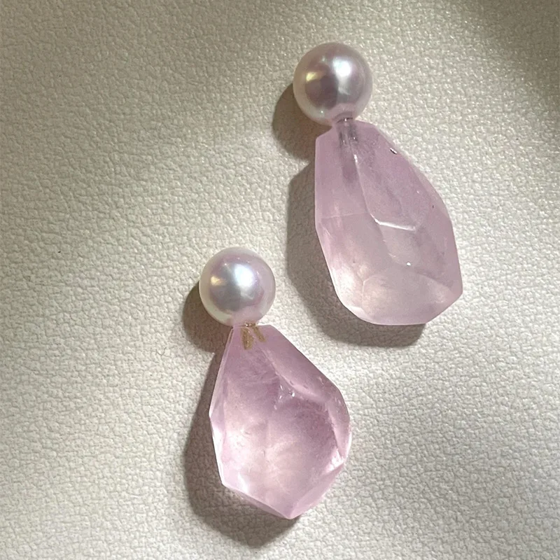 Simple Ice Transparent Pearl Powder Crystal earings stud New in Light Irregular Fresh earrings for women Banquet Jewelry Gifts