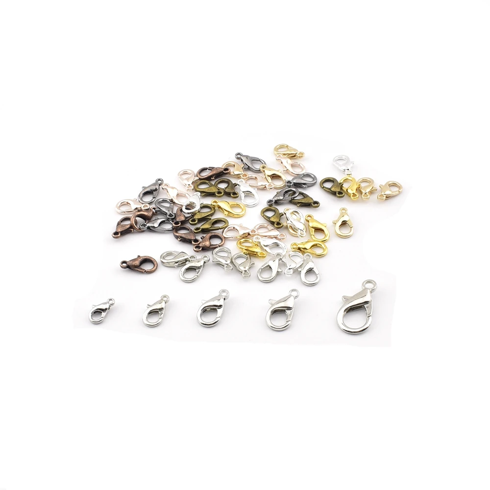 20-50Pcs/Lot 10-21mm Lobster Clasps for Bracelets Necklaces Hooks Chain Closure Findings Accessories for Jewelry Making