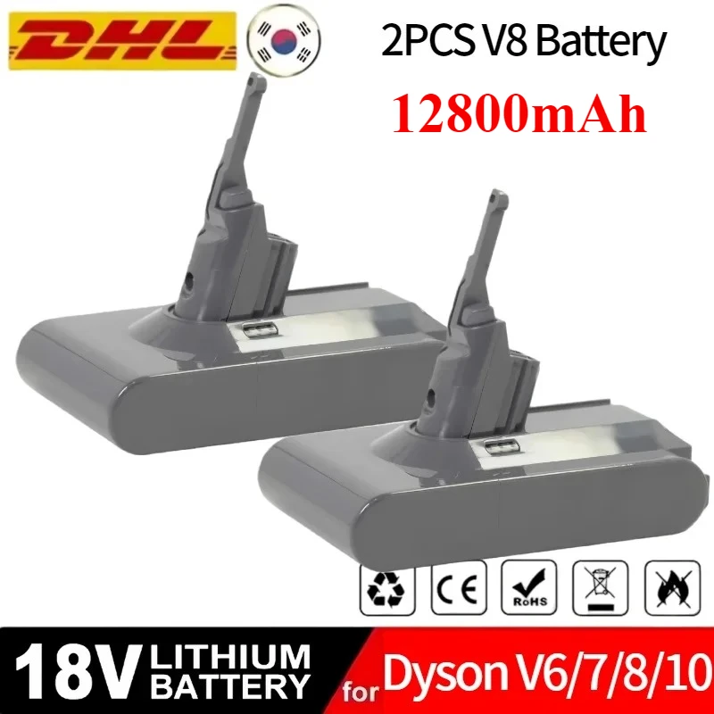 

12800mAh 21.6V for Dyson V6 V7 V8 V10 Rechargeable Battery SV09 SV10 SV11 SV12 Handheld Vacuum Cleaner Battery Charger Adapter