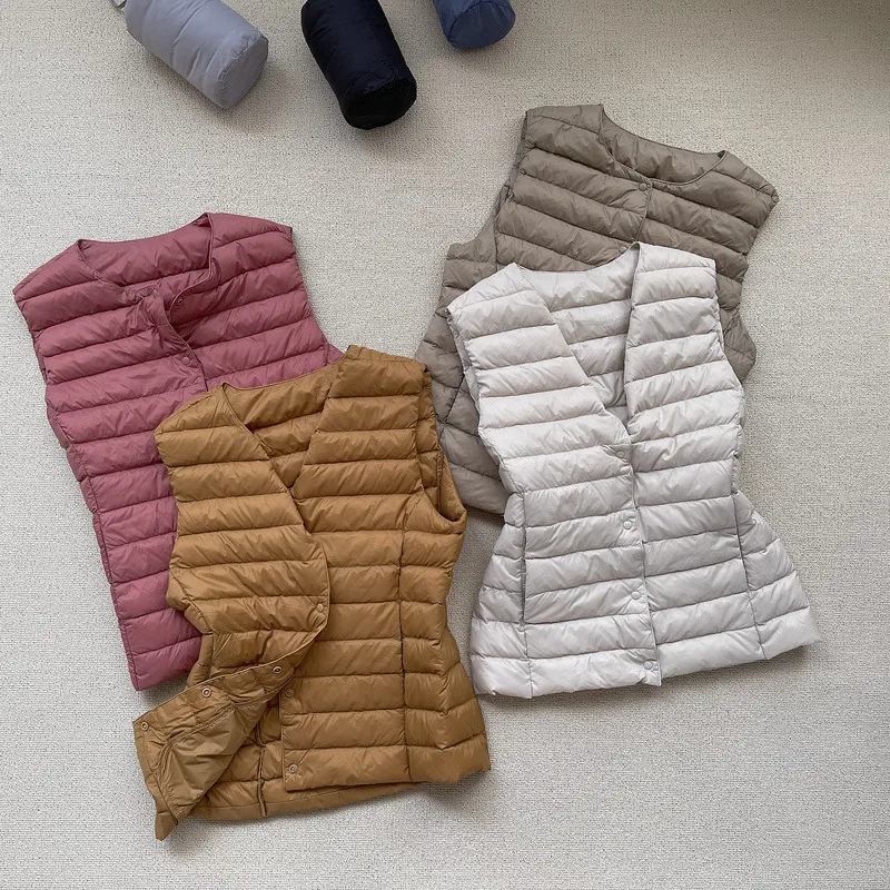Two Wear Autumn Winter Ultra Light White Duck Down Vest Coat Female Sleeveless Waistcoat Women Warm  Short Tank Puffer Jacket