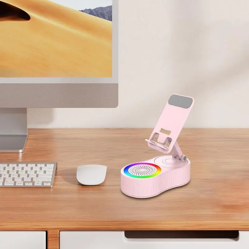 

Phone Holder With Speaker Wireless Speaker With Charger Adjustable Phone Holder With Ambient LED Light For College Dorm Game