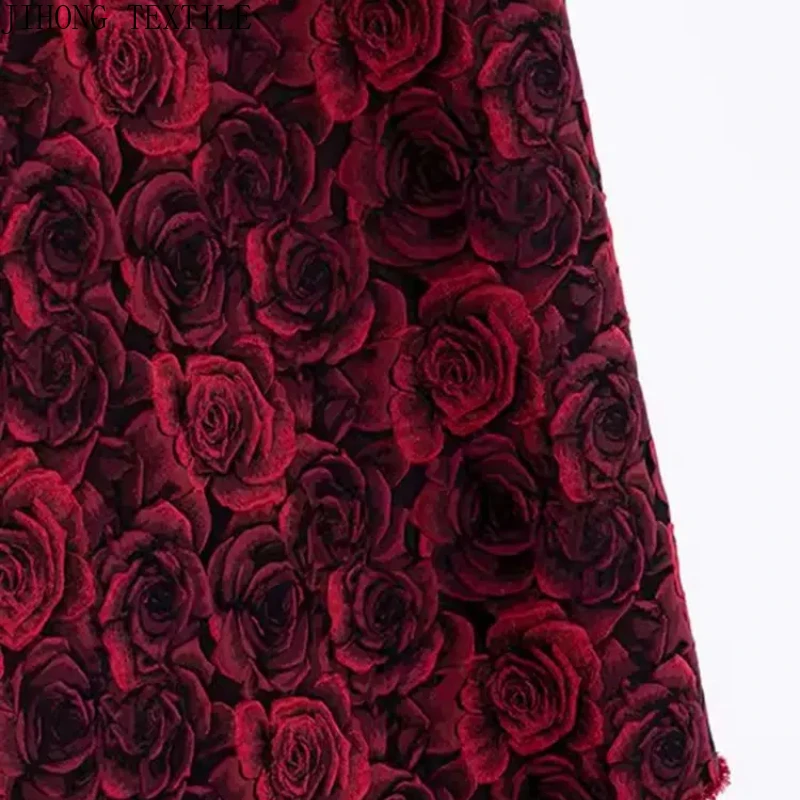 45x150cm 3D Rose Embossed Jacquard Fabric Black Yarn-dyed Jacquard Cloth Women's Dress Suit Bag DIY Sewing Fabric