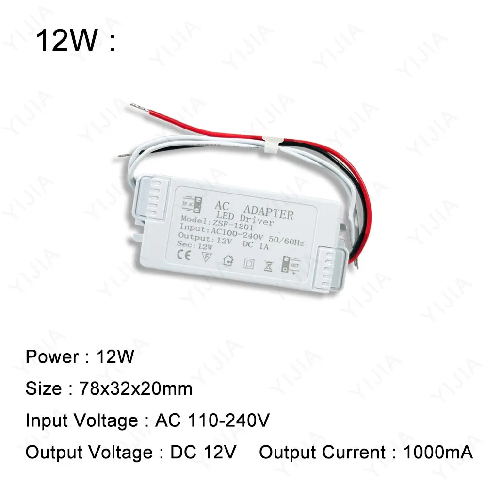 LED Driver Power Supply 6W 12W 24W 36W 48W 60W AC220 12V 1A -5A  Power Supply Control Lighting Transformers For LED Light Strip