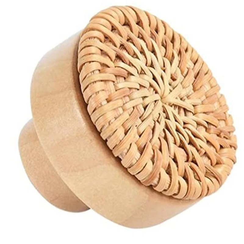 8PCS Rattan Rattan Woven Round Wooden Handle Handle Cabinet Door Rattan Woven Wooden Handle Single Hole Log Color Handle-AT81