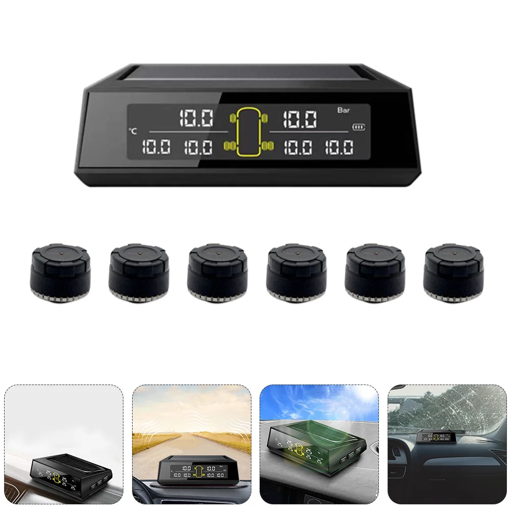 

6 Tire Pressure Monitors System for RV Bus Truck 6 External Sensors Solar USB Charging ABS Copper Electronic