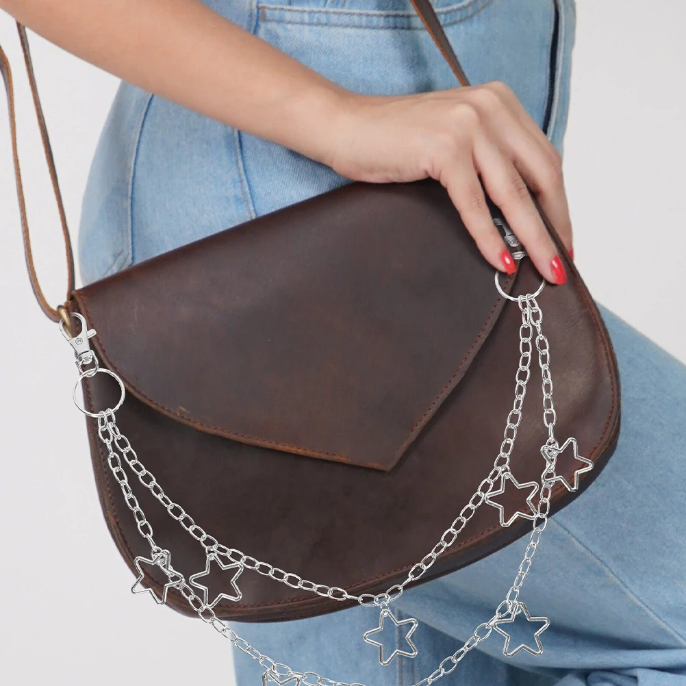 

2Pcs Star Pendant Jeans Pants Chain Layered Chains Trousers Belt Chains Backpack Wallet Decoration Punk Accessories