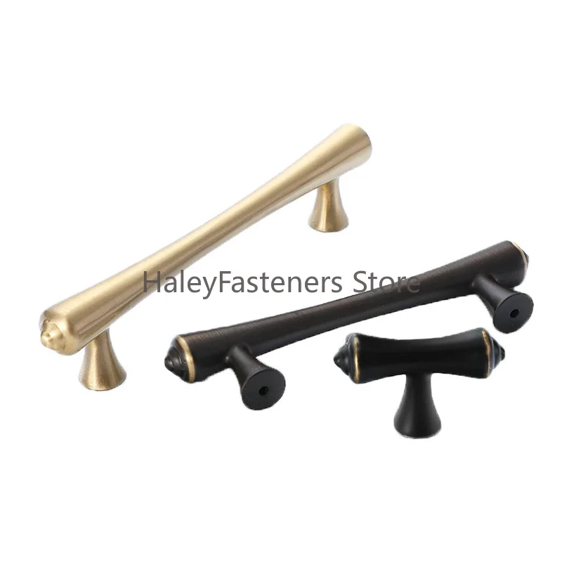 American pure copper cabinet door handle brass handle modern simple black gold Nordic drawer cabinet full copper handle