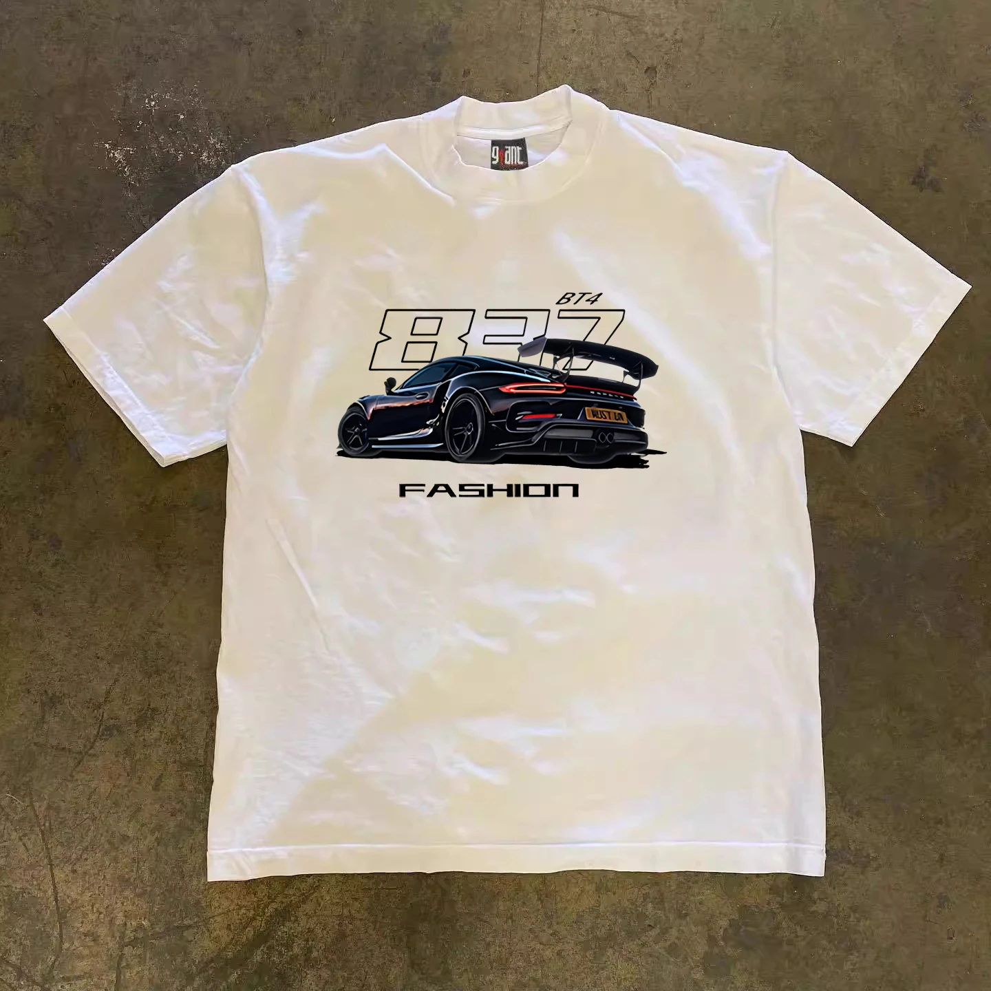 

High Street American Street Sports Car Printed Short Sleeve T-Shirt Men's and Women's Same Top