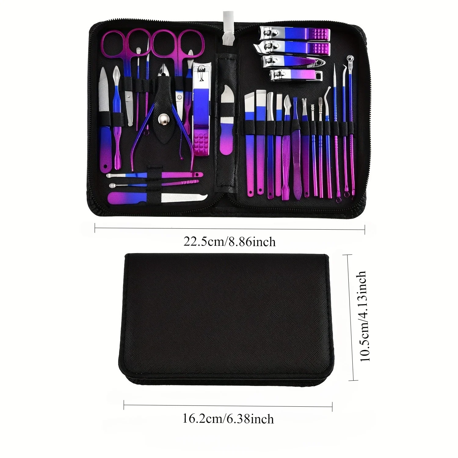 مجموعة ملونة مكونة من 30 قطعة من مقصات الأظافر الملونة المصنوعة من الفولاذ المقاوم للصدأ مع مجموعة أدوات مانيكير مع مجموعة العناية بالجمال للسفر المنزلي