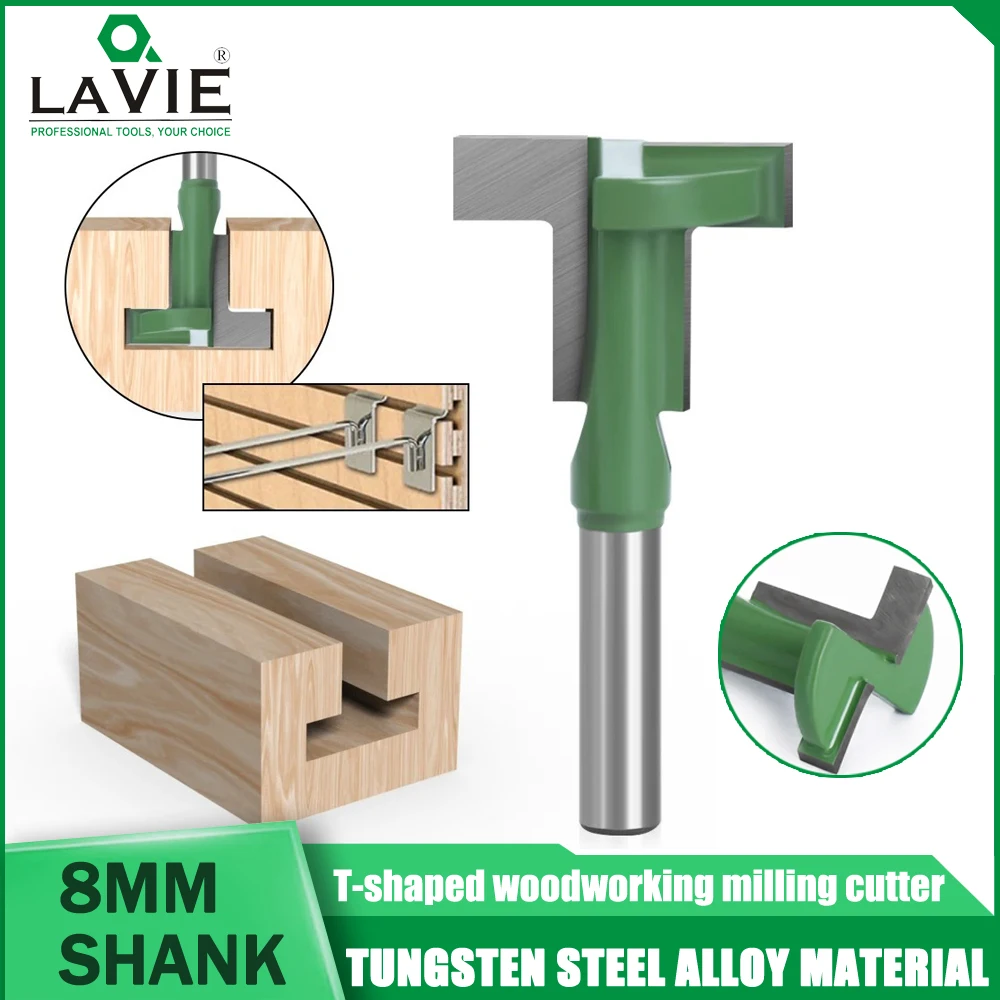 

LAVIE 8mm Shank T-Slot Router Bit Milling Straight Edge Slotting Milling Cutter Cutting Handle for Wood Woodwork Tools מקדח 공구