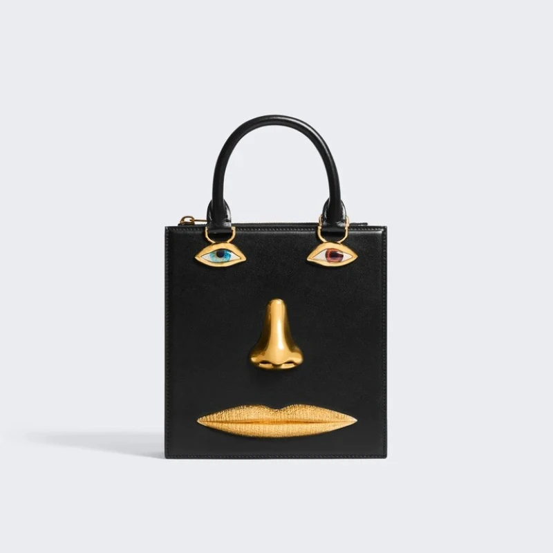 

Mini Face Bag Women High Quality Black Leather Luxury Brands Handbag Jewelry Eyes Gold-tone Metal Shoulder Strap Crossbody Bags