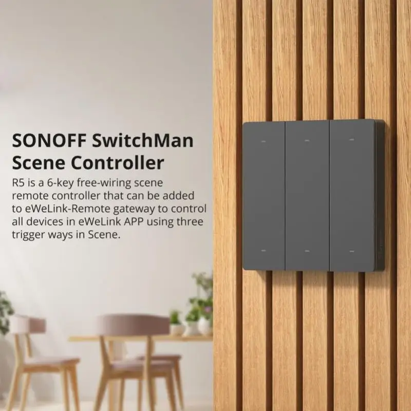 SONOFF-controlador de escena R5 para casa inteligente, conmutador con batería de 6 teclas, sin cableado, EWeLink, funciona con M5/MINIR3