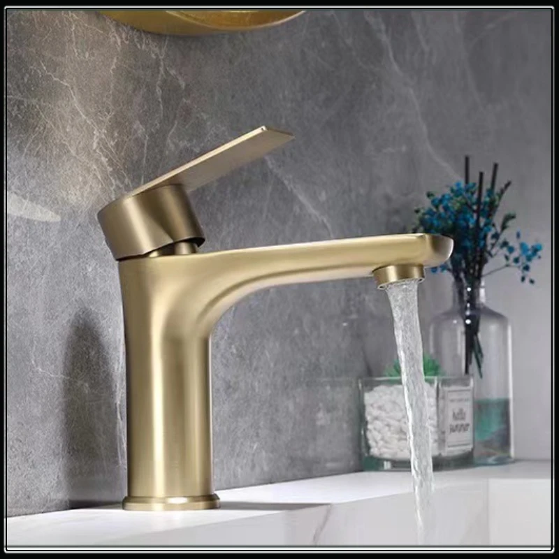 Brushed Gold Bathroom Sink Faucet Black Basin Mixer Tap Stainless Steel Kitchen Gourmet Faucet Hot and Cold Vanity Tap Spigot