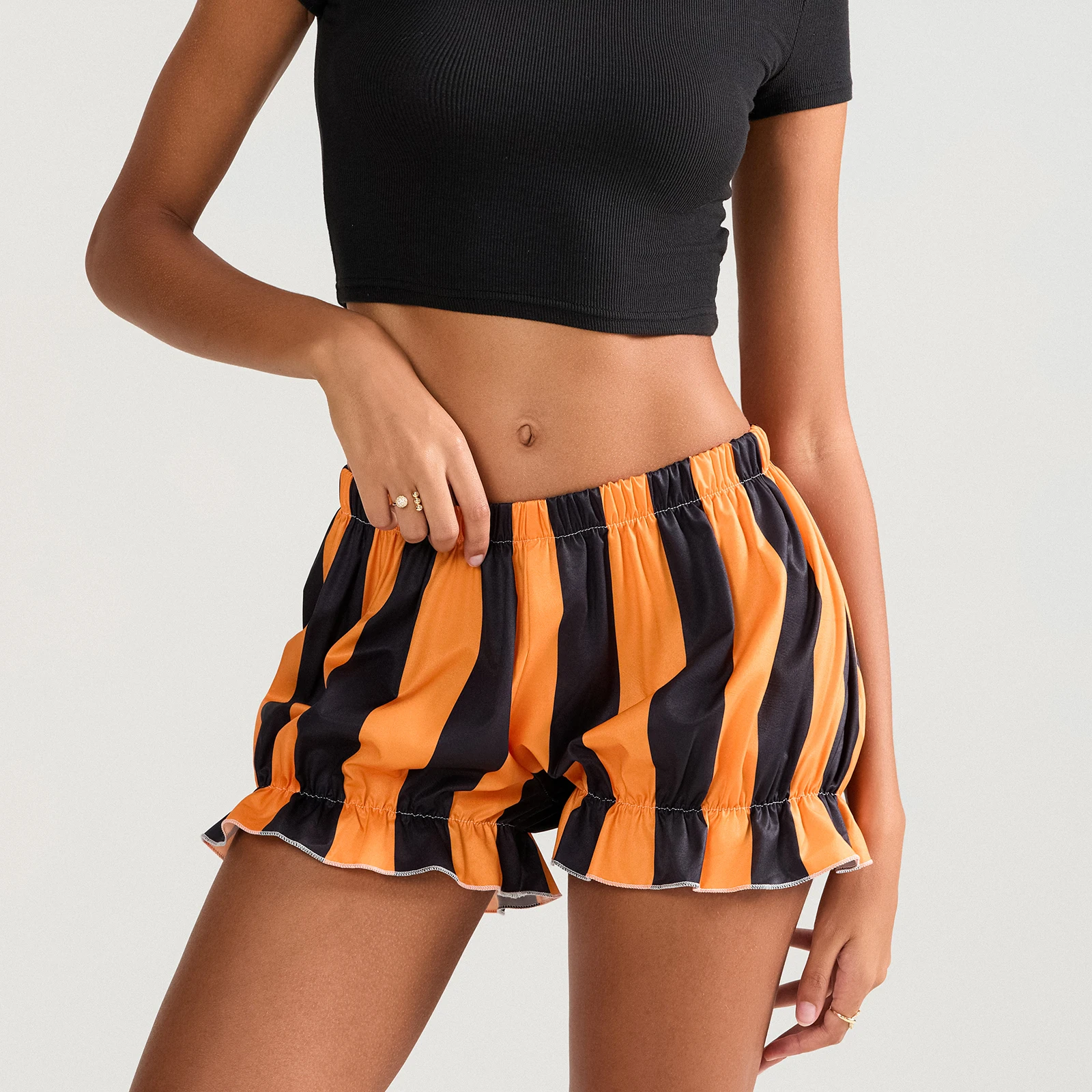 Short bouffant à taille élastique pour femme, pantalon court à rayures Halloween, mode décontractée, été