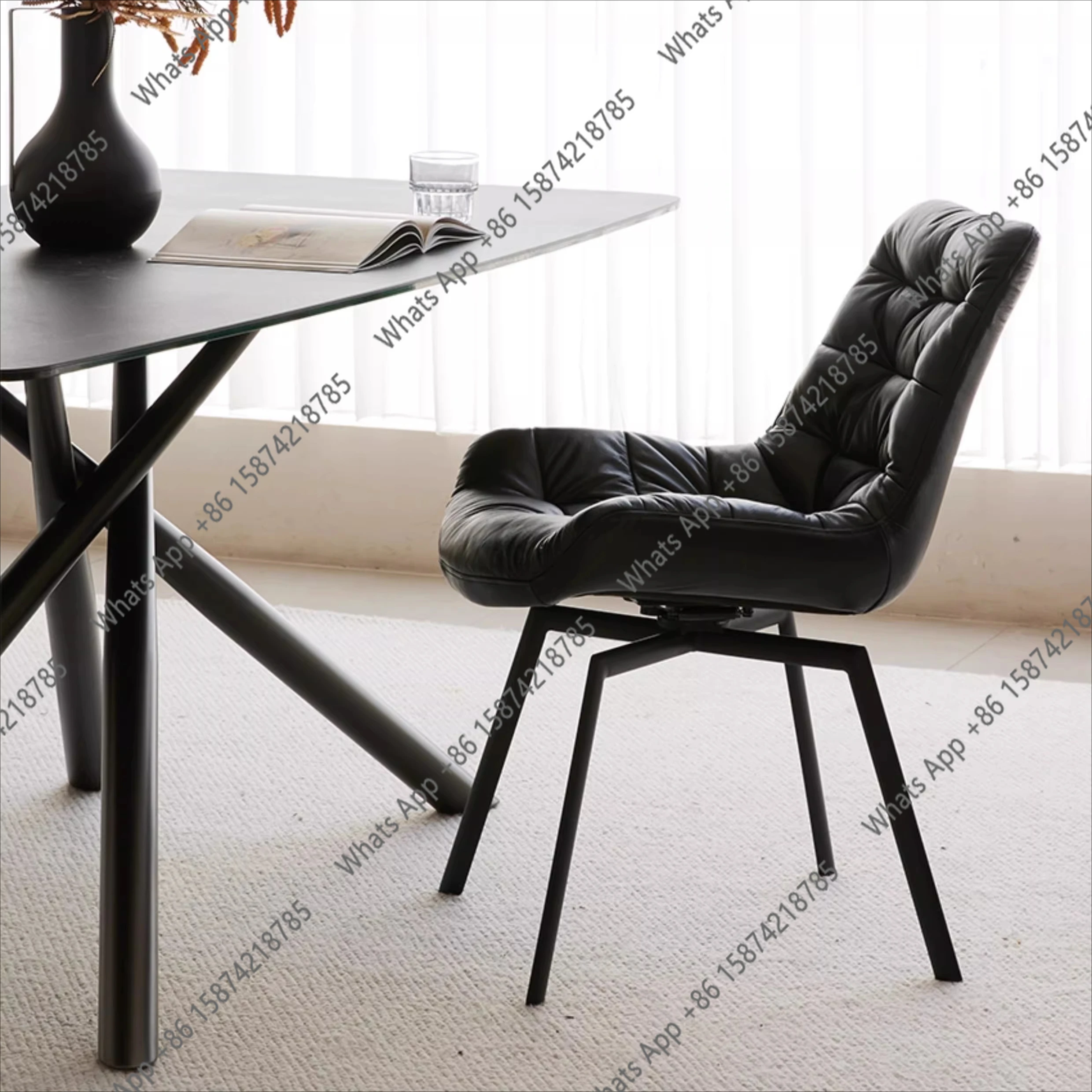 

All-leather dining chair rotatable light luxury high-end new retro medieval restaurant backrest chair
