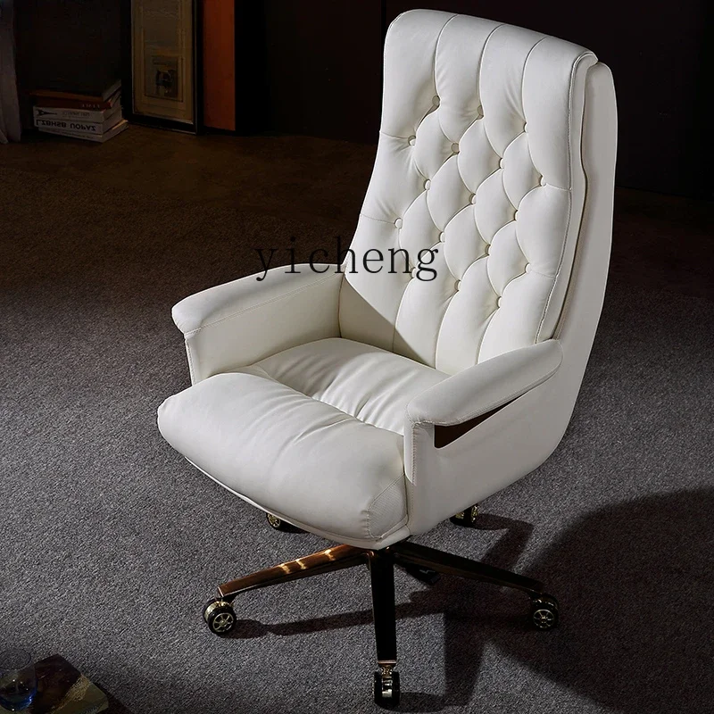 Executive Chair Genuine Leather Home Office Chair Comfortable Long Sitting Leather Office