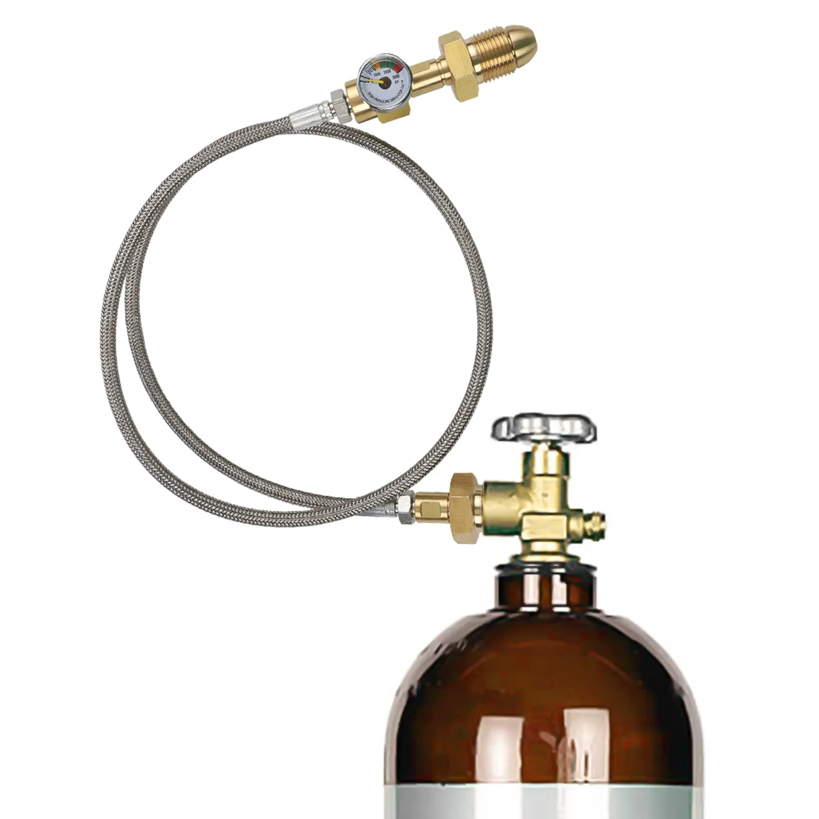 90cm Stainless Steel Hose for Argon Cylinder Transfer with For BS 341 No 3 UK Connector and G 5/8 RH Threaded Adapter