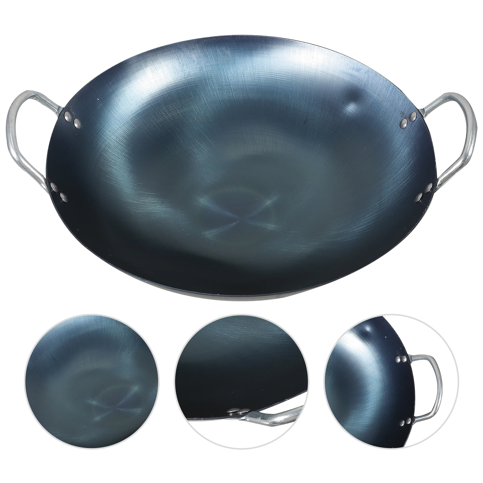 

3.2Mm Thick Blue Tempered Iron Wok Pan Heavy Duty Round Bottom Cooking Wok For Gas Stove Non-Stick Kitchen Cookware