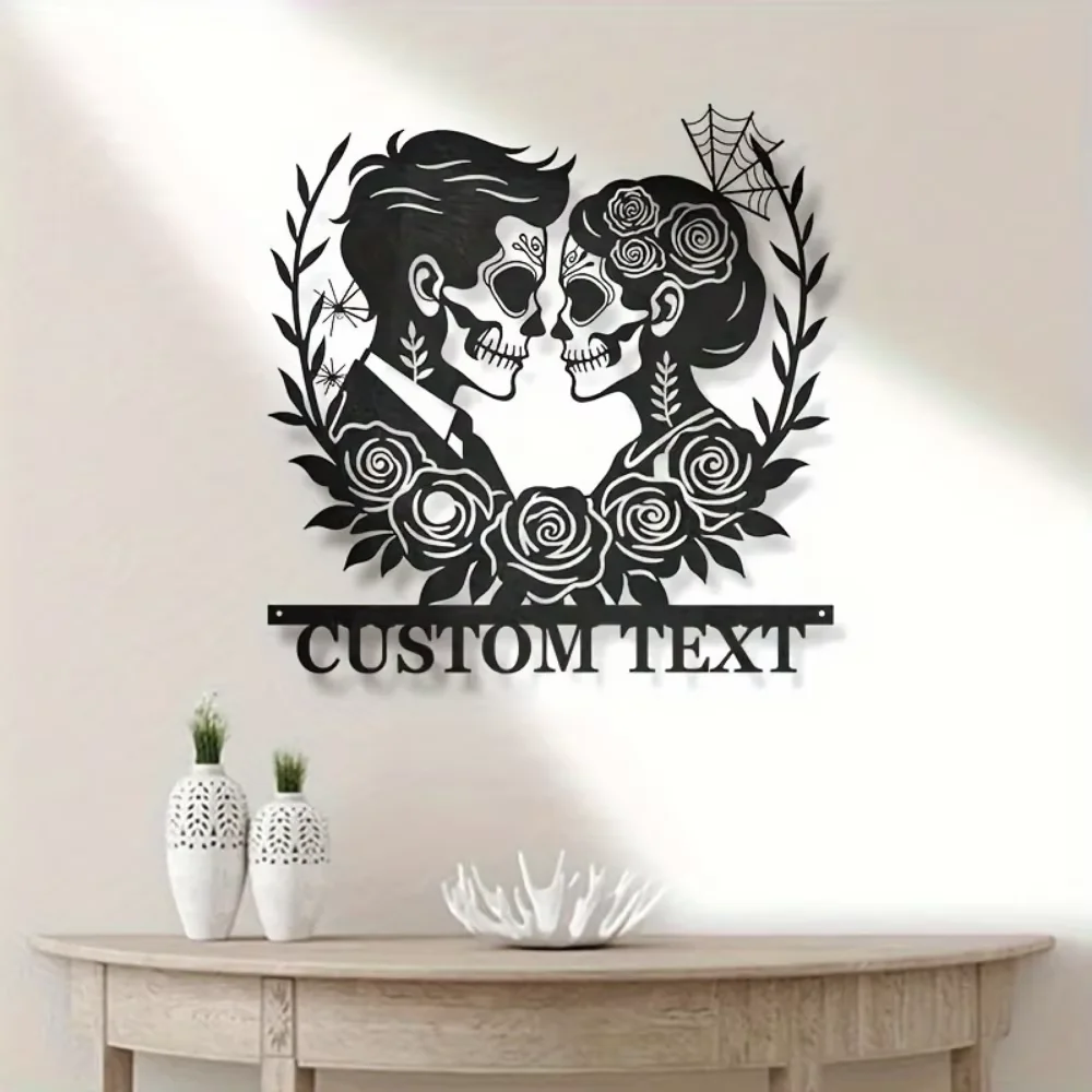 

Stand - out Bohemian Metal Wall Art. Couple Skulls, Perfect for Gothic Home. Halloween & Day of The Dead Sign.