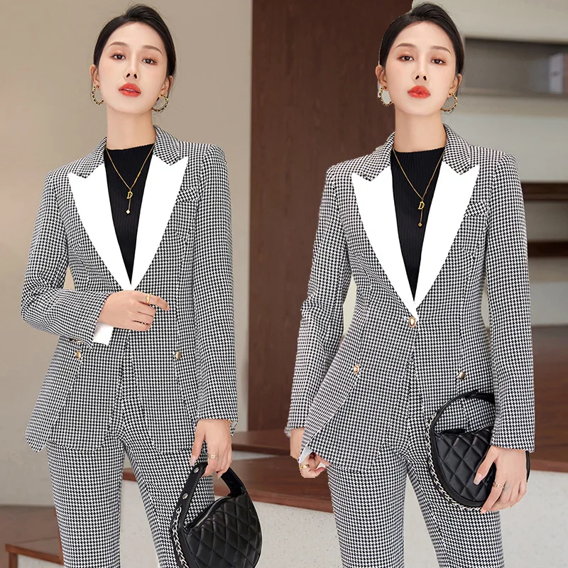 2023 Autumn Business Attire Suit Ol Formal Wear Jewelry Shop Workwear Plaid Suit Women's Fashion Temperament in Stock