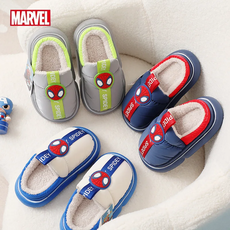 

Disney Spider Man Cotton Slippers For Boys Soft Winter Indoor Warmth Preservation Non Slip Home Bedroom Children's Plush Shoes