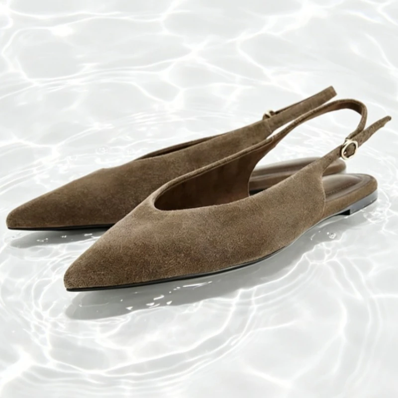 

Faux Suede Pointed-toe Slingback Flats Women Cozy Adjustable Buckle Back Strap Ballet Flats Ultra-thin Flat Sole Casual Shoes