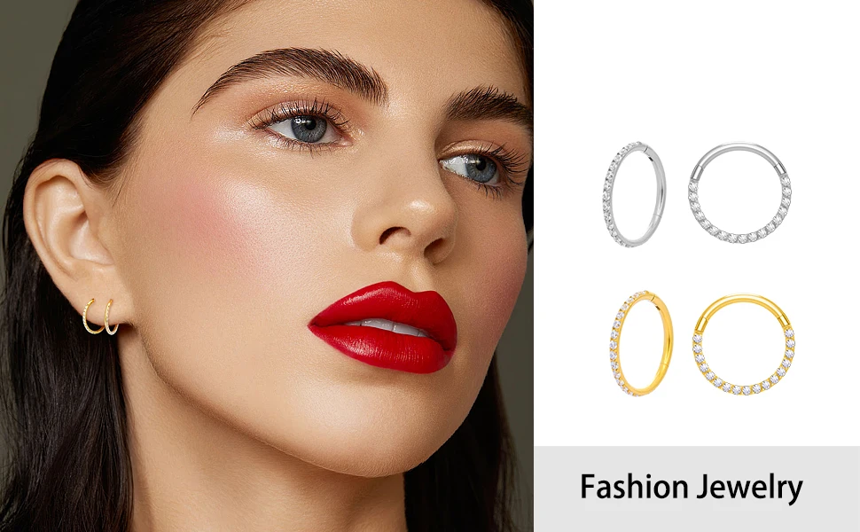 10PCS G23 Titanium Lip Hinged Earrings Hoop Round Tragus Cartilage Helix Segment Ear Nose Ring Body Piercing Jewelry