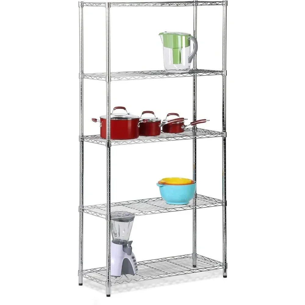 Simple 5-Tier Chrome Heavy-Duty Adjustable Shelving Unit With 200-lb Per Shelf Weight Capacity,Storage Rack