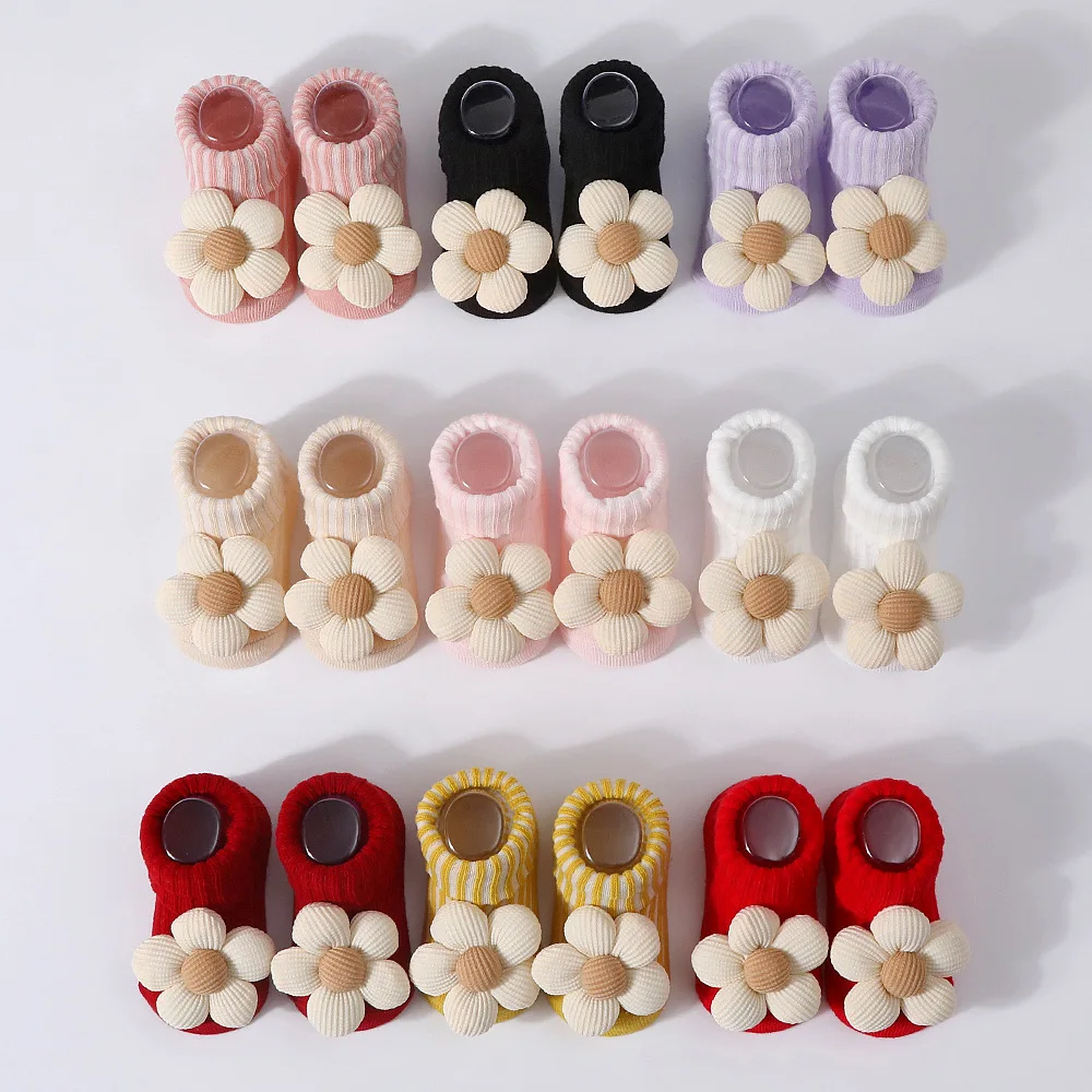 New 3D Flower Baby Socks Spring Newborn Soft Prewalker Knitted Sock For Girls Boys Infant Cute Doll Knitting Floor Socks