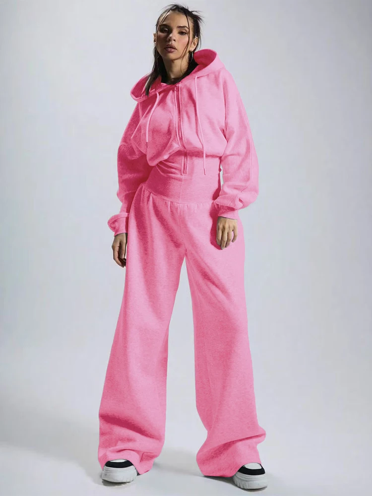 JENYAGE Damen Trendiger, weicher, dehnbarer, mit Fleece gefütterter, einfarbiger, langärmliger, kurzer Overall mit weitem Bein und Kapuze, Kordelzug, lässige Loungewear – Detail 5